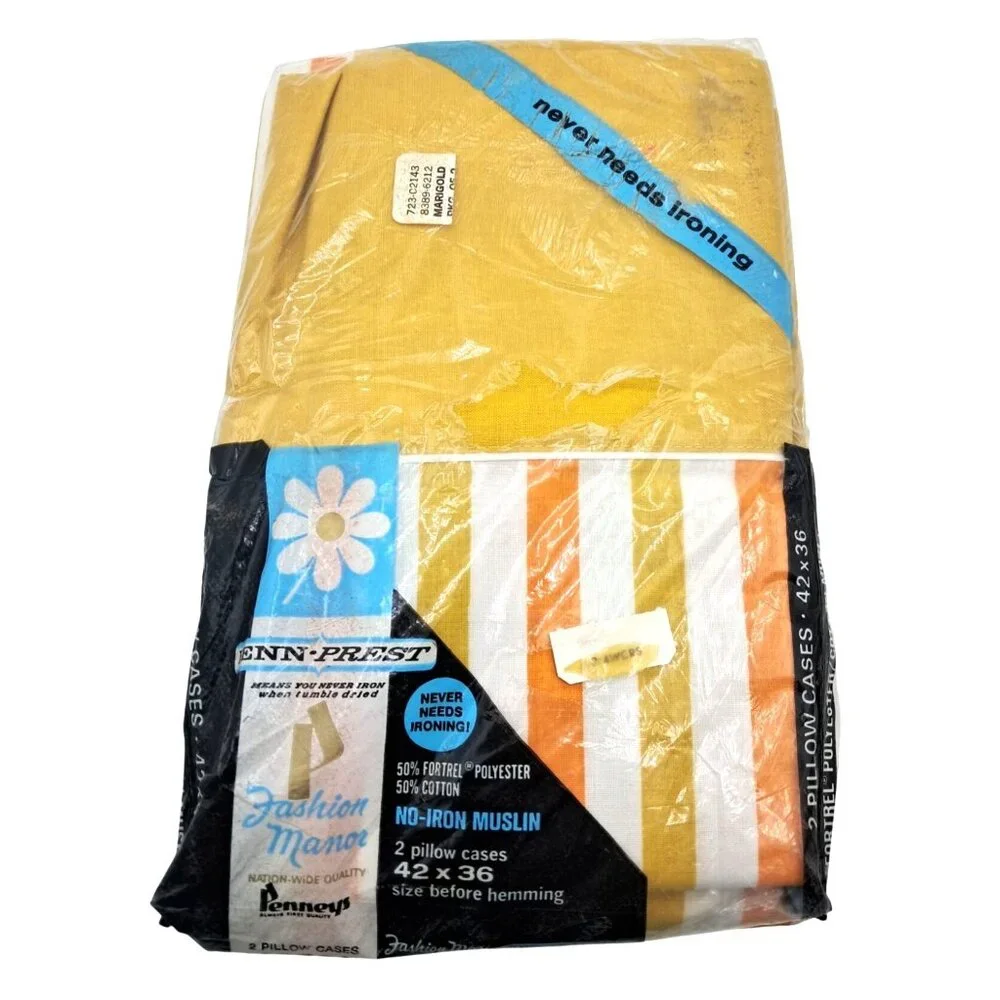 Penneys Fashion Manor Bedding Set Twin Marigold Yellow Striped Vintage 3pc New
